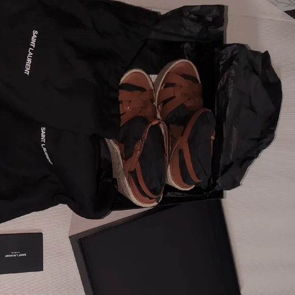 Saint Laurent Tribute Espadrille Wedge Sandals - Leather YSL - Picture 3 of 10